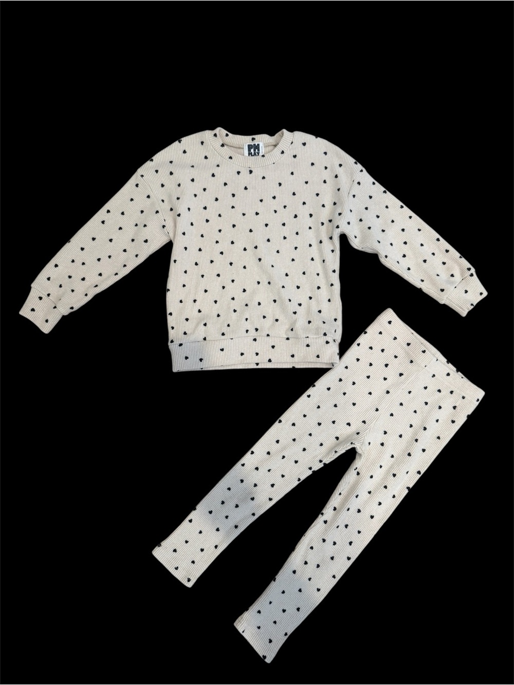 4T Petite Hailey Cream Heart Knit Cotton Kids sweater & shirt Set